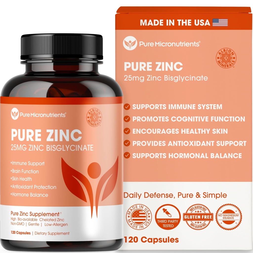 Saf çinko Supplement 25mg - TRAACS Bisglycinate Chelate - Immune Support, Skin Health & Energy - Erkekler ve Kadınlar için 120 Capsules -