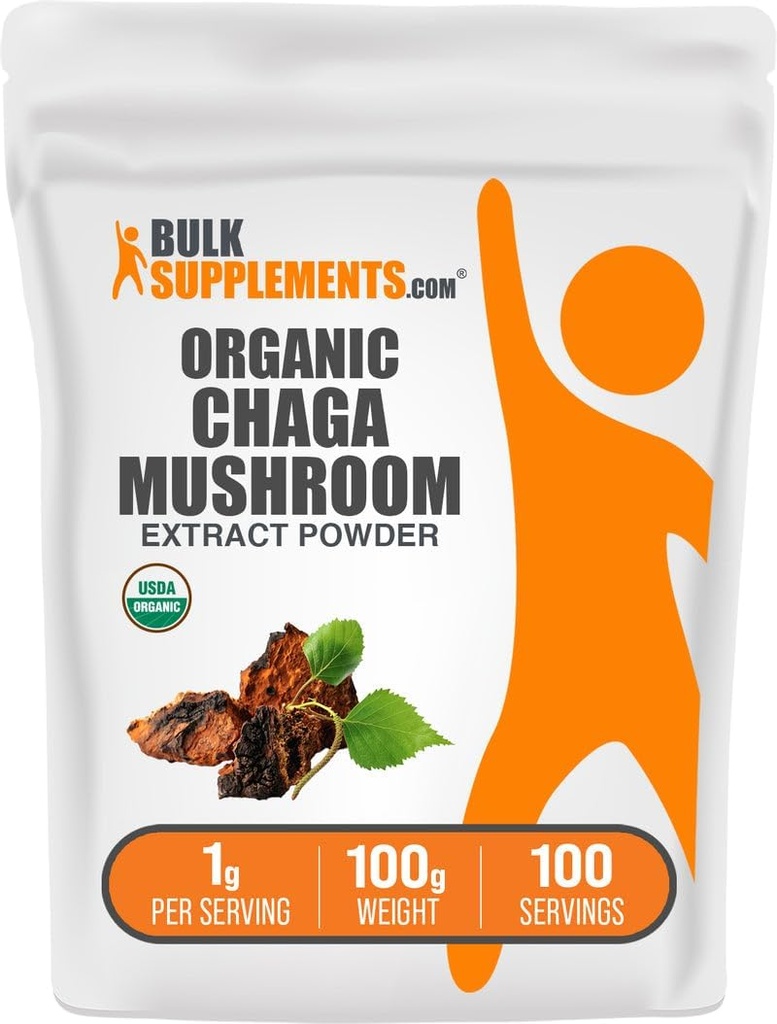 BulkSupplements.com Organik Chaga Mushroom Extract Toz - Organik Chaga Toz, Mushroom Supplement - Gluten Free, 1g per Service, 100g (3.5 oz) (Pazar 1)