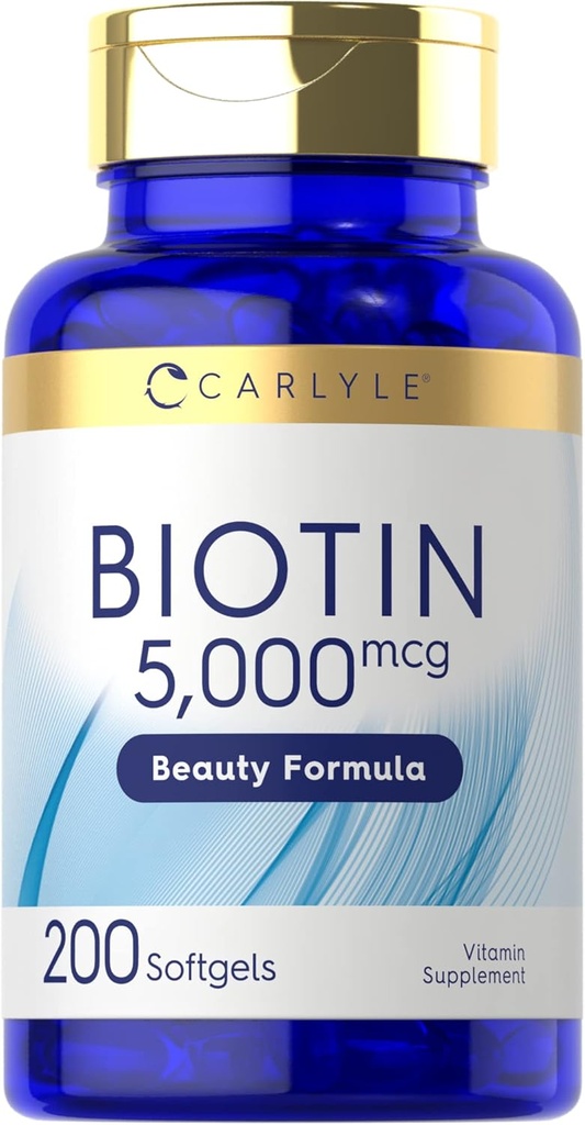 Carlyle Biotin 5000mcg Softgels | 200 Kont | Saç Deri ve Nails için Vitaminler | Gluten Ücretsiz Supplement