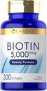 Carlyle Biotin 5000mcg Softgels | 200 Kont | Saç Deri ve Nails için Vitaminler | Gluten Ücretsiz Supplement