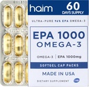 HAIM EPA1000 - Yüksek Yeterlilik EPA Balık Yağı Tamamı - 1,100 mg Omega-3 Kalp, Beyin ve Ortak Sağlık - İlaç-Grade Softgels - Pure, Burpless Capsules - 60 Softgels - ABD'de Yapılan