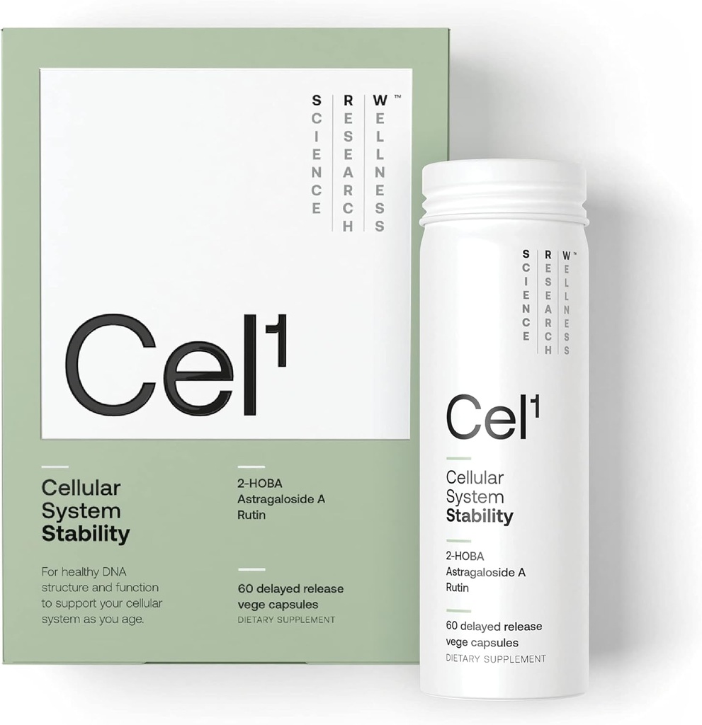 SRW Laboratuvarları Cel1 Stability | Stem Cell Supplement with 2HOBA - Destekler Stres Savunması, DNA Yapısı ve Genç Hücre Fonksiyonu | 60 Capsules