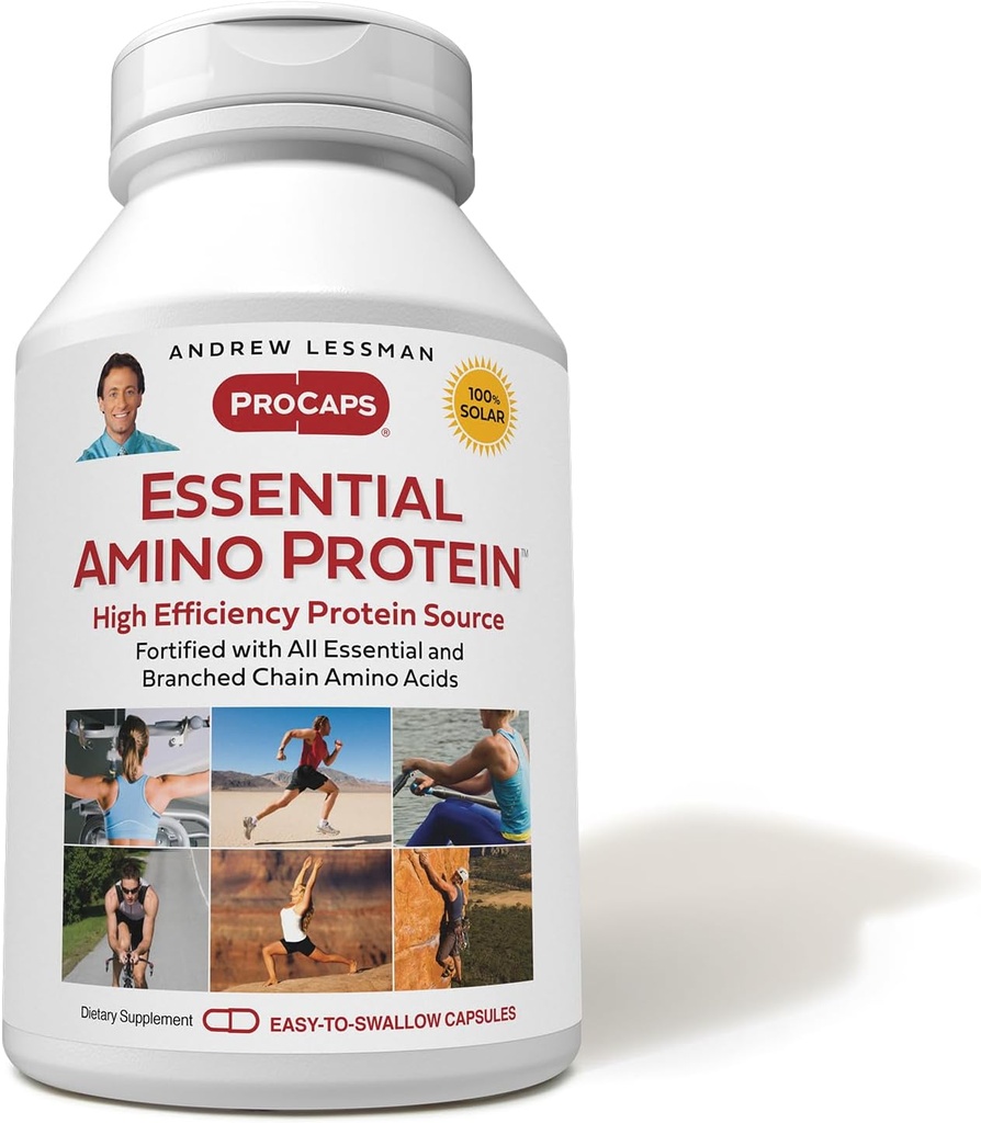 ANDREW LESSMAN Essential Amino Protein 180 Κάψουλες - Μια εξαιρετικά βιοδιαθέσιμη πηγή πρωτεΐνης με Ουσιαστική και διακλαδισμένη αλυσίδα Αμινοξέα. Υποστηρίζει τη δομή και τη λειτουργία των βασικών οργάνων και ιστών.