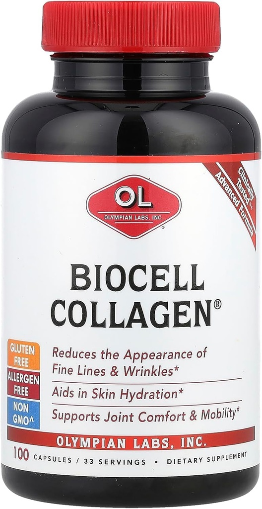 Olympian Labs Biocell Collagen II 1500 mg Supplement Capsules Non-GMO, Gluten-Free, Allergan-Free - Supports Skin & Joint Health and Cartilage Producing Cells - 100 Capsules (33 Day Supply)