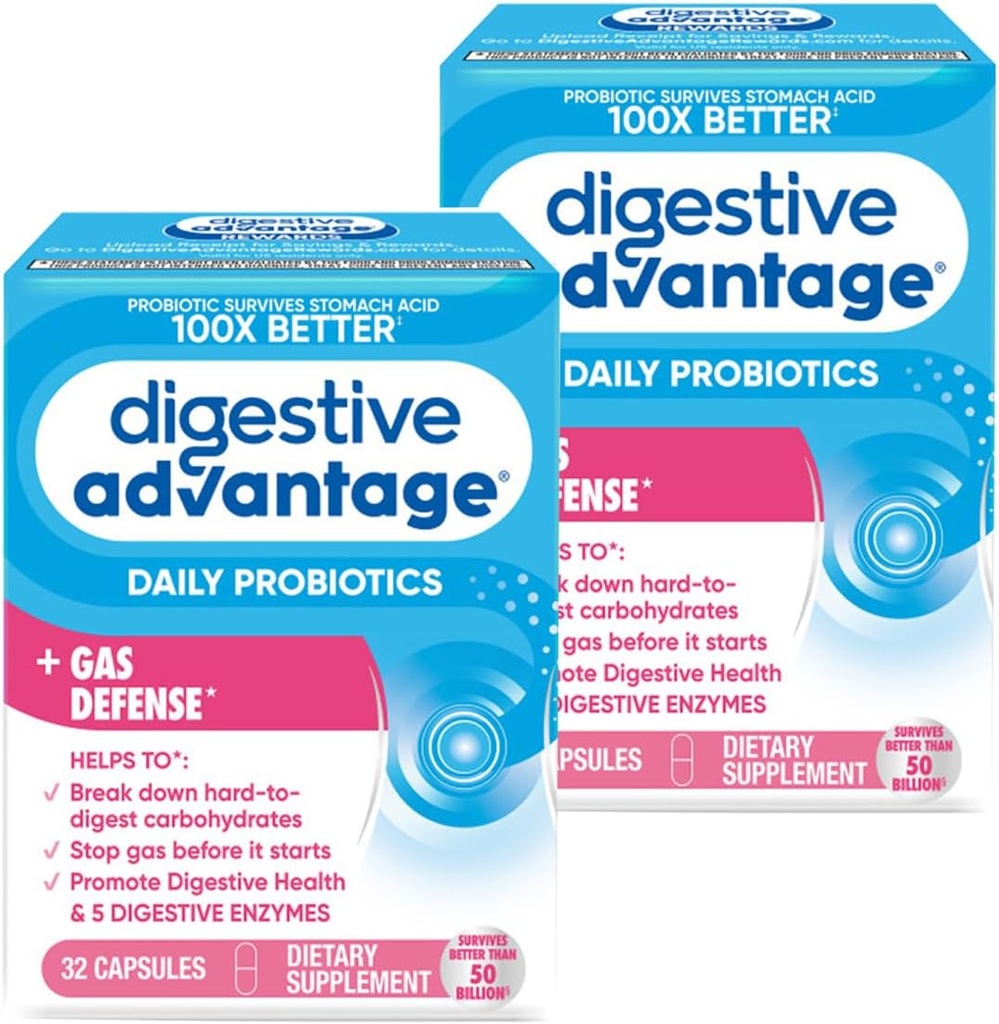 Digestive Avantajı Enzymes + Daily Probiyotik Gaz & Break Down Food Parçacıkları 32 Kont Capsules (2 Pack)