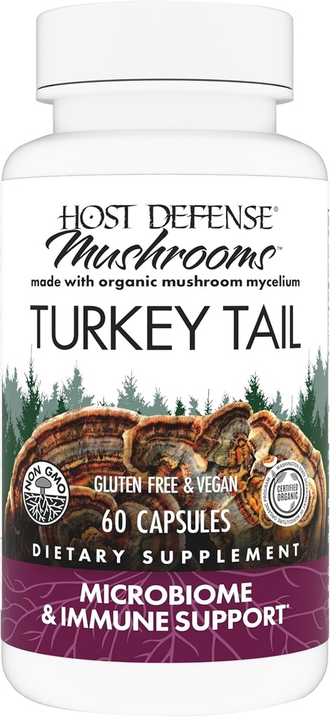Host Defense Turkey Tail Capsules - Digestive Health & Immune Response Support Supplement - Mushroom Supplement for Gastrointestinal & Gut Microbiome Support - 60 Capsules (30 Servisler)*