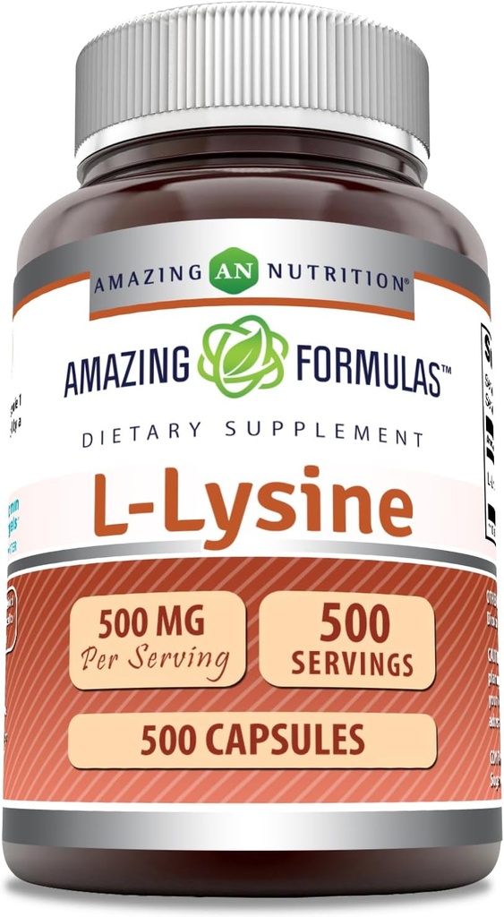 Amazing Formulas L-Lysine 500 mg CapsulesEnergy Acid Supplement | Non-GMO | Gluten Free | Made in USA (500 Count)