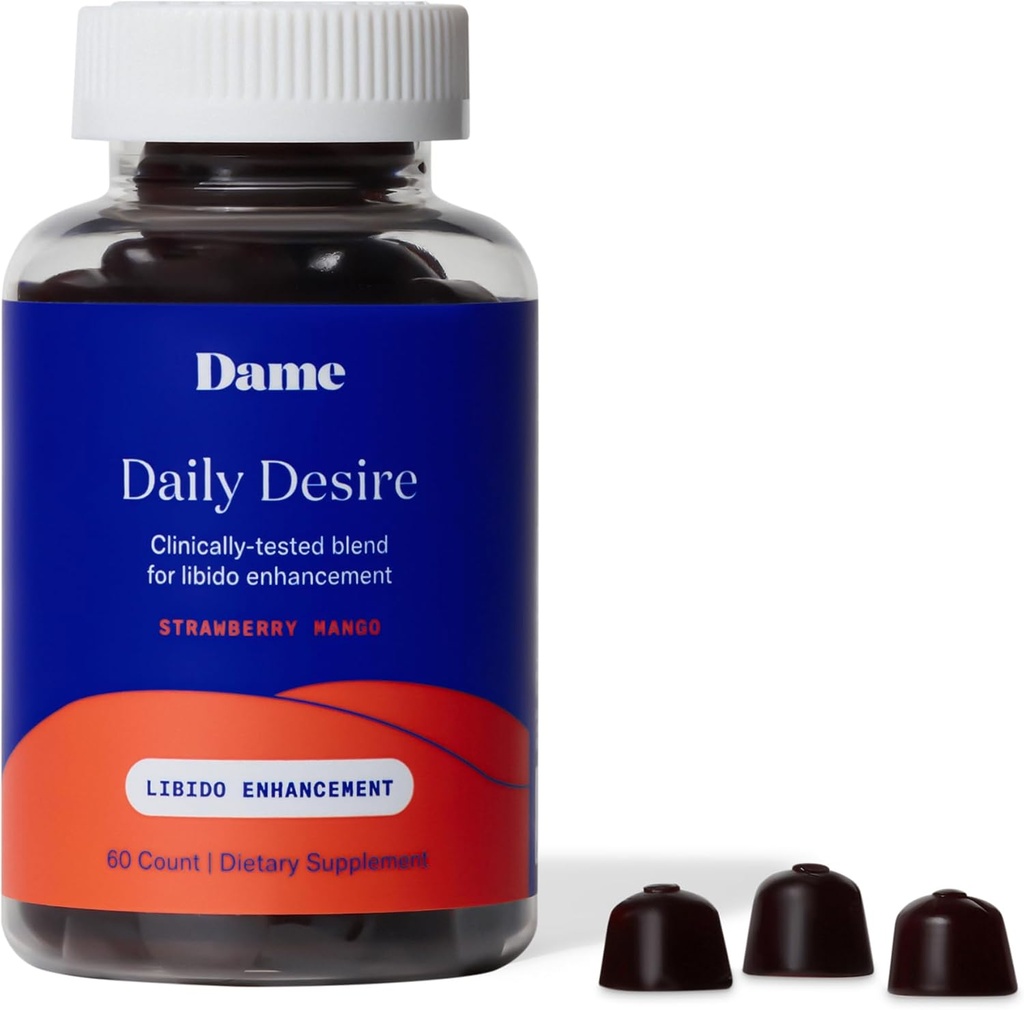 Dame Ürünler Desire Gummies, Enerji Boost, Mood Advancedr, Stres Yardımı, Rahatlama, Kadınlar ve Erkekler, Strawberry Mango Flavor - 60 Kont