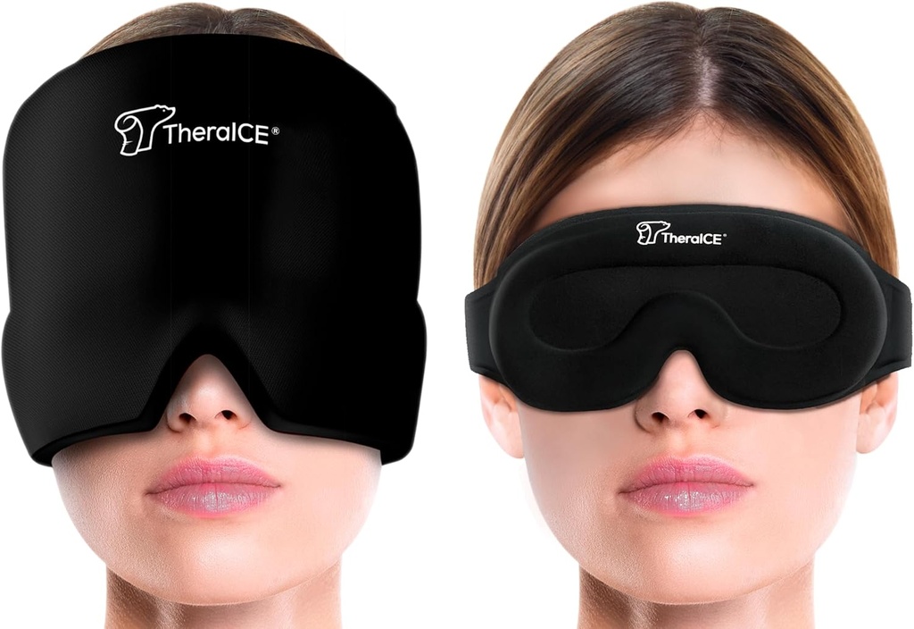 TheraICE Migraine Headache Relief Cap, Hot & Cold Therapy Hat, Migraine Relief Cap, Cool Gel Head, Headache Cap Ice Pack Maske + TheraICE Soğutma Gel Relief Sleep Maske