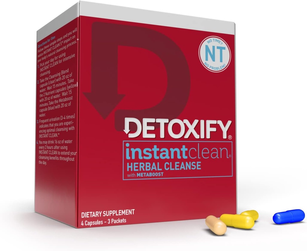 Detoxify – Instant Clean – 4 Capsules – Profesyonel olarak Herbal Detox Capsules – Metaboost ile Geliştirildi, Süt Butle Ekstraksiyon, Uva Ursi & Ginseng - Plus Style