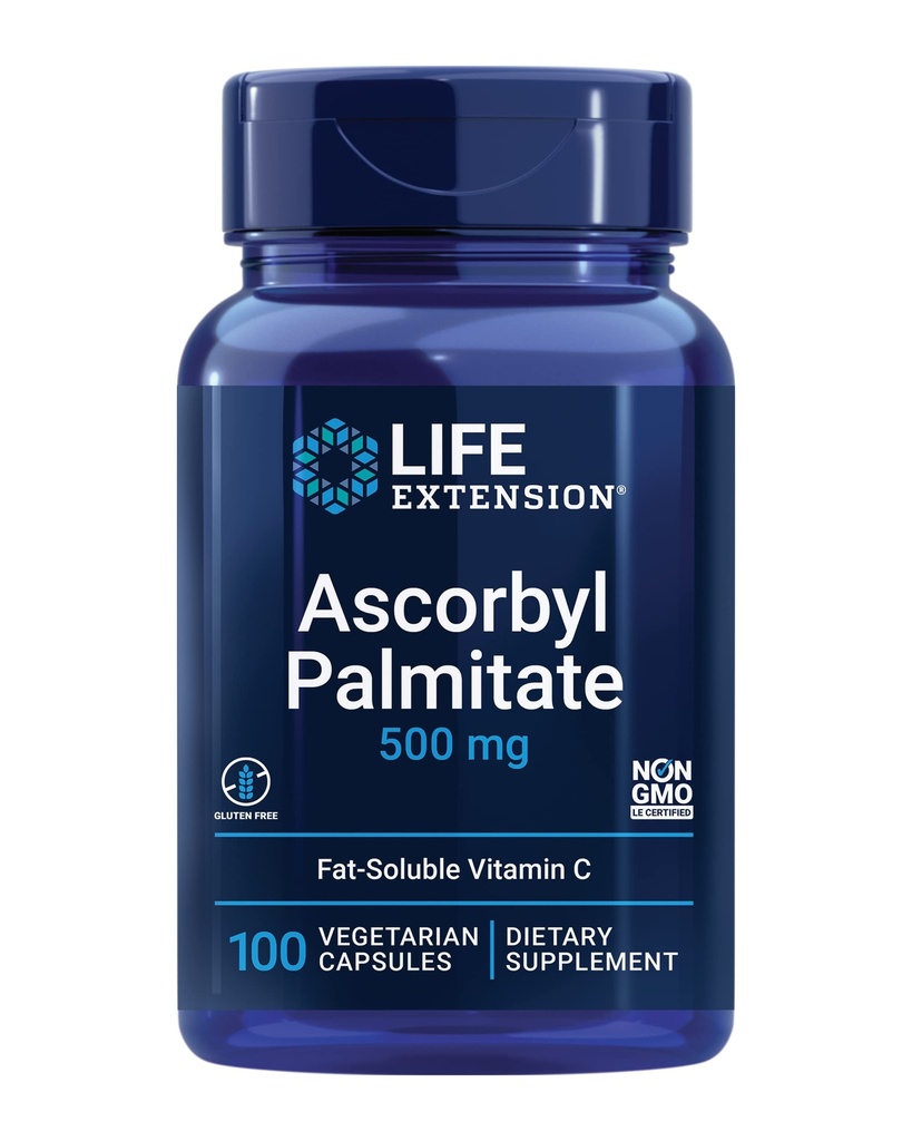 Life Extension Ascorbyl Palmitate 500 mg - Immune Support and Longevity - Water- Explain Gluten-Free, Non-GMO, Vegetarian – 100 Capsules