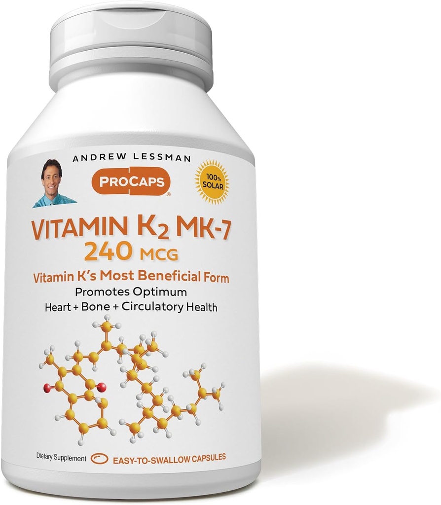 ANDREW LESSMAN Βιταμίνη K2 MK7 240 mcg 30 Softgels - Απαραίτητη για την υγιεινή χρήση ασβεστίου, προάγει την βέλτιστη σκελετική, καρδιά και την αρτηριακή υγεία. Χωρίς Πρόσθετα. Μικρό εύκολο να καταπιείτε Softgels