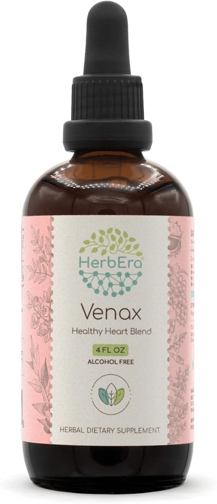 HerbEra Venax B120 Alcohol-Free Extract Tincture, Concentrated Liquid Drops: Butcher's Broom Root, Horse Chestnut Nut, Rosemary Leaf, Prickly Ash Bark, Bilberry Leaf, Grape Seed. Stone Root. 4 Oz