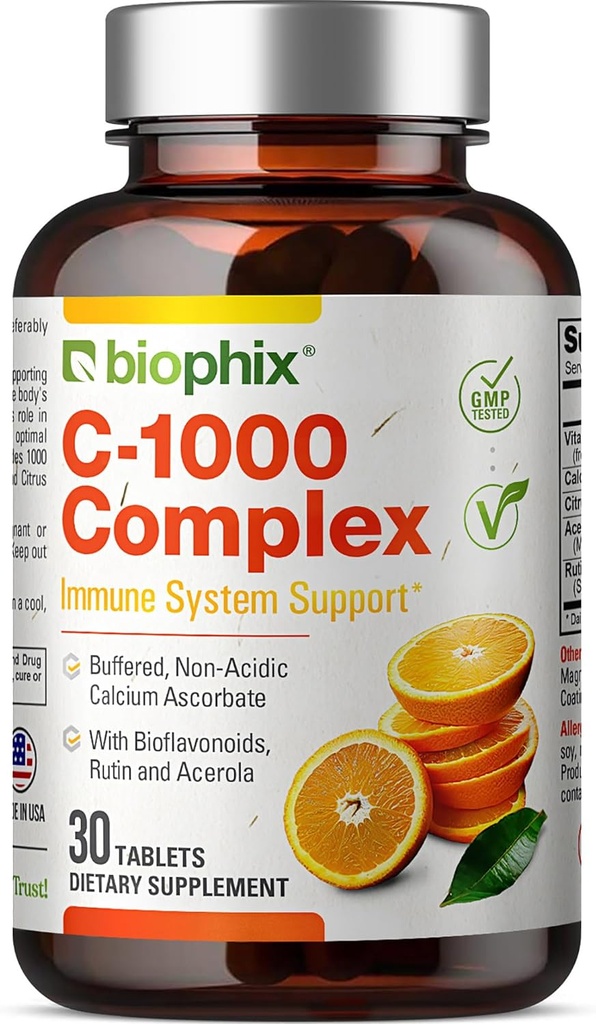 Βιταμίνη C- 1000 mg 30 Tabletισκία Σύμπλεγμα - Vegan με Εσπεριδοειδή ασβεστίου Bioflavonoids Acerola Rutin - Υποστηρίζει την Ανοσολογική Υγεία