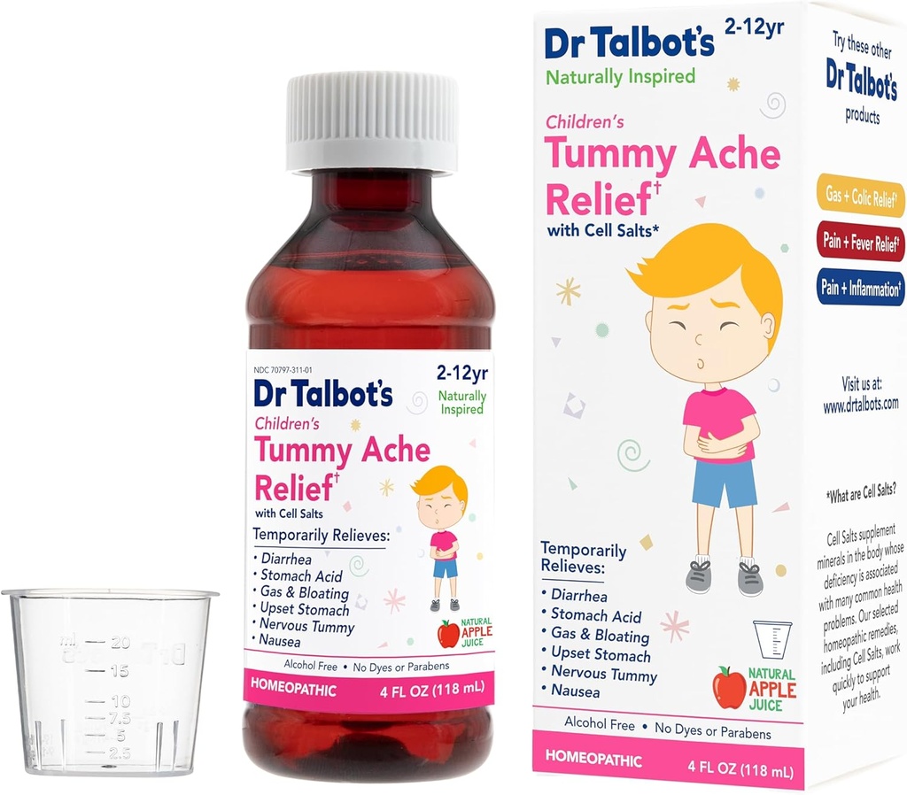 Dr. Talbot'un Çocuk Tummy Ache Relief Medicine - 4 oz - Dosage Cup - 2-12 Years Old - Natural Apple Flavor (Packaging Varies)