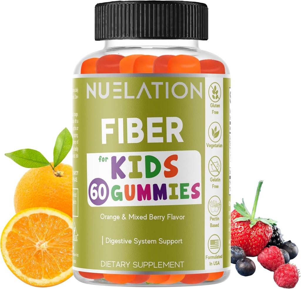 Çocuklar için Fiber Gummies - 60 Kont - Vejetaryen, Gluten Free, Gelatin Free, Fiber Supplement for Kids - Prebiyotik Fiber to Support Digestion, Bowel Movement & Immune Health