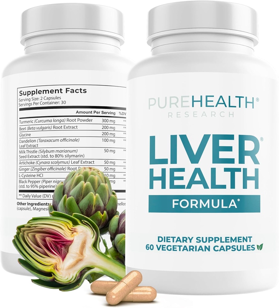 PUREHEALTHTH Liver Health – Liver Cleanse Detox & Repair with Artichoke Extract, Milk Thistle, Dandelion Root, Turmeric, Beet Root to Health Liver Renew with 11 Natural Nutrients, 60 Capsules