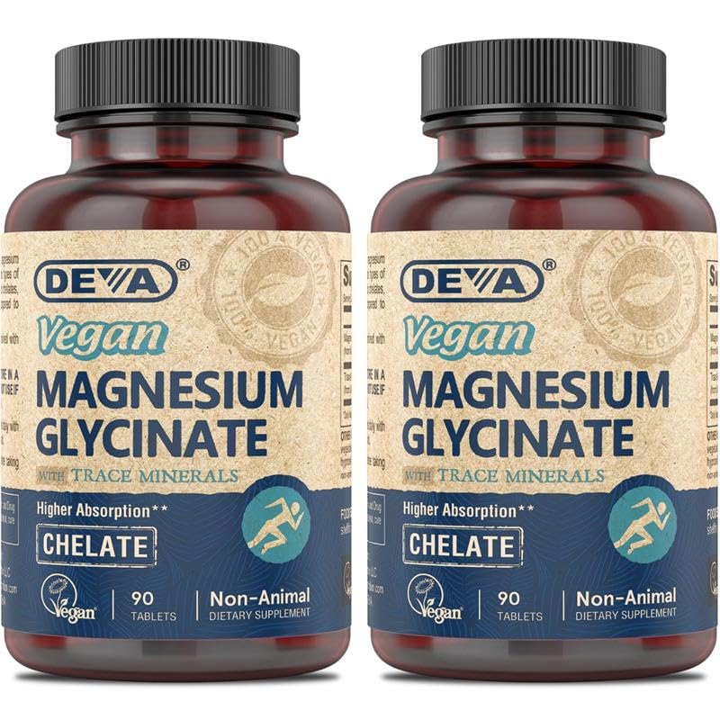 DEVA Vegan Magnezyum Glycinate 300mg, Trace Minerals, Higher Abhidrasyon, Chelated Magnezyum, 90 Tablet (Pack of 2)