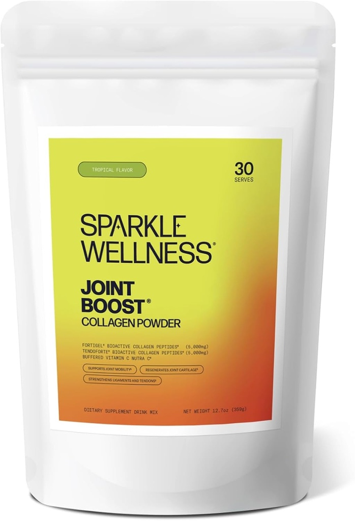 Sparkle Wellness FORTIGEL & TENDOFORTE CollagenServ | Collagen Toz ile ortak Hareketliliği desteklemek için, Tendon & Ligament Health | Ortak Boost (Tropical) [30-Serves]