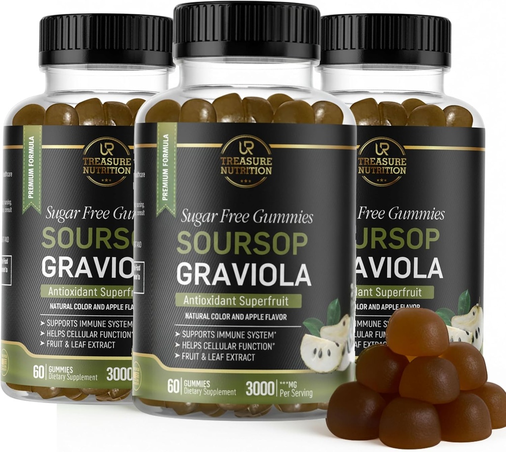 Soursop Leaves & Soursop Fruit Gummies - 3000 mg Soursop Ekstraksiyon - 3 Pack Graviola Supplement - Soursop Fruit and Leaf - 60ct - Sugar-Free - Gluten Free – Non-GMO – Vegan Dostu Dostu Dostum