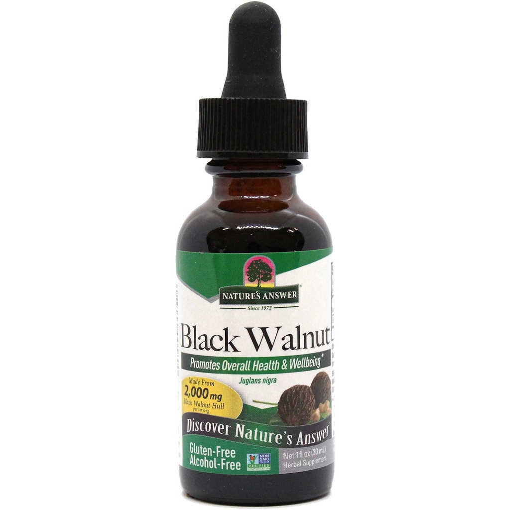 Nature's Answer Black Walnut Green Hull Extract 1oz - Alkol Özgür, Gluten-Free, Kosher - Black Walnut, Wormwood Black Walnut Clove Parasite Cleanse - Detox & Liver Support, Digestive Cleanser