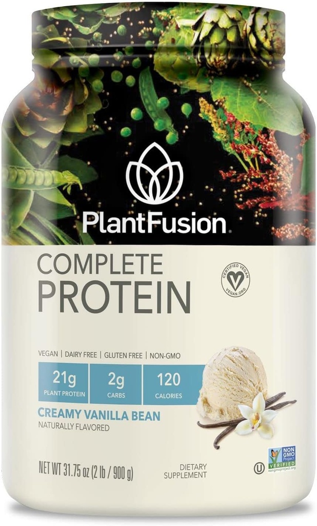 PlantFusion Complete Vegan Protein Toz - BCAAs, Digestive Enzymes and Pea Protein - Keto, Gluten Free, Soy Free, Non-Dairy, No Sugar, Non-GMO - Vanilla Bean 2 lb