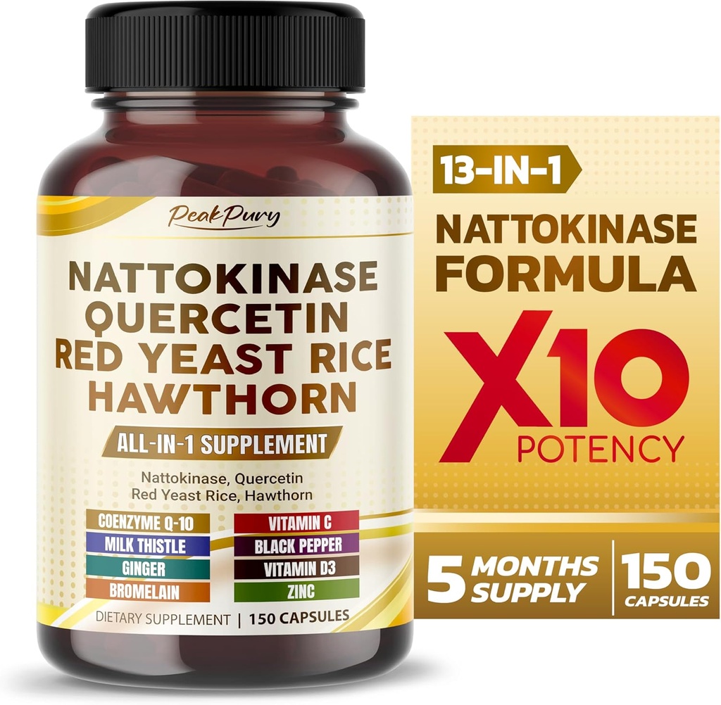 Nattokinase 5000FU Quercetin Red Yeast Rice Hawthorn - General Wellness Support - Made in USA