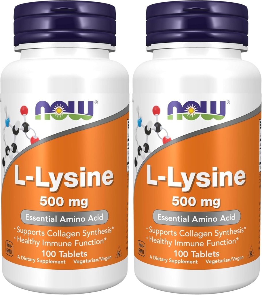 Şimdi Tamamlar, L-Lysine (L-Lysine Hydrochloride) 500 mg, Amino asit, 100 Kont(Pack of 2)
