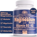 4-in-1 Magnezyum Kompleksi D3 K2 Vitamini ile 420 mg - Mala Magnezyumte ile Premium Supplement, Bisglycinate (Glycinate), Taurate ve Chloride - ABD'de Yapılan 90 Capsules