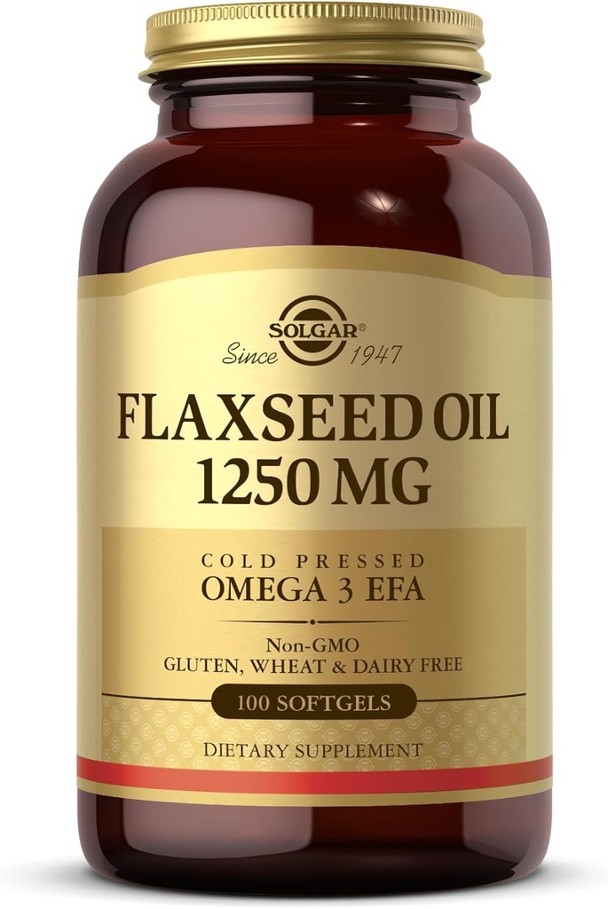 Solgar Flaxseed Oil 1250 mg, 100 Softgels - Organik, Cold-Pressed Omega 3 Essential Fatty Acids - Supports Heart, Immune & Skin Health - Non-GMO, Gluten Free, Dairy Free - 50 Hizmetler
