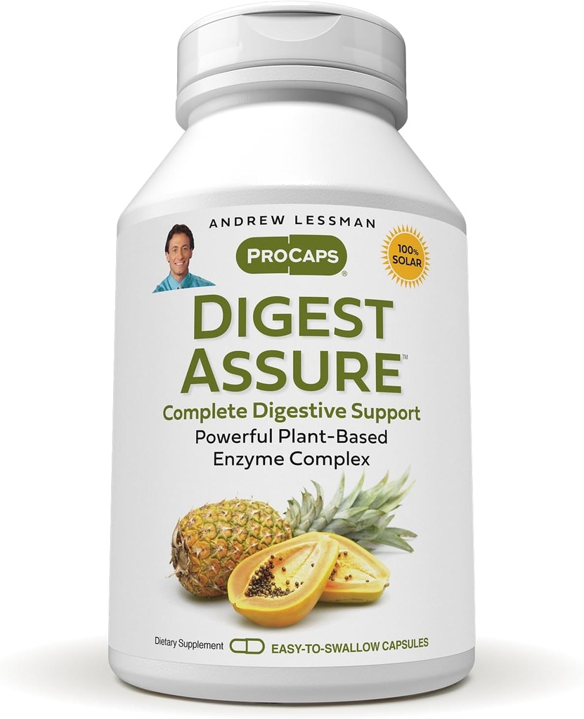 ANDREW LESSMAN Digest Assure 180 Capsules - Güçlü Doğal Enzymes'in Desteklenmesine ve Geliştirilmesine Kapsamlı Bir Şey, Vejetaryen-Kaynak Enzymes, Swallow Capsules için Küçük Kolay