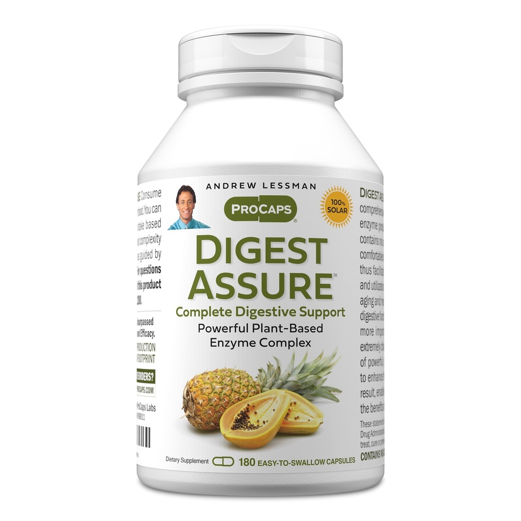 ANDREW LESSMAN Digest Assure 180 Capsules - Güçlü Doğal Enzymes'in Desteklenmesine ve Geliştirilmesine Kapsamlı Bir Şey, Vejetaryen-Kaynak Enzymes, Swallow Capsules için Küçük Kolay