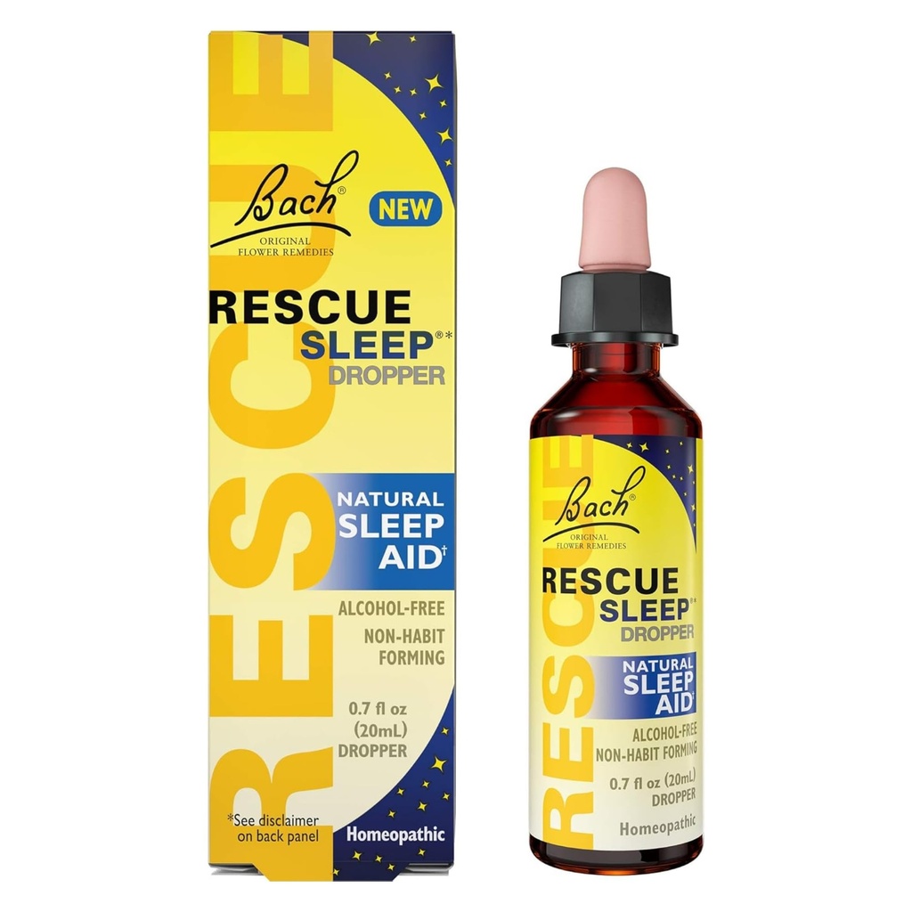 Bach RESCUE SLEEP Dropper 20mL, Natural Sleep Aid, Homeopathic Flower Essence, Free of Melatonin, Sugar, & Gluten, Family-Friendly, Non-alco Formula