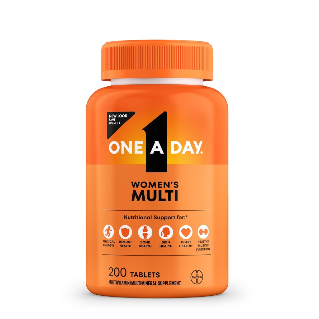 One A Day Multivitamin for Women-Daily Vitamins for Woman with Biotin, Calcium, Follic Acid, Iron & Zinc, Complete Women’s Vitamins, 200 Ct (Packaging May Vary)