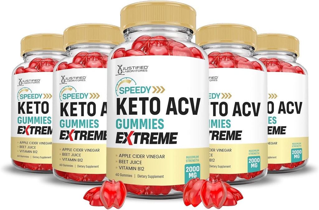 Justified Laboratories (5 Pack Speedy Keto ACV Gummies Extreme 2000MG Speedy Chem Gummies Advanced Formula Apple Cider Vinegar with Pomegranate Beet Juice B12 Vegan Non GMO 300 Gummys