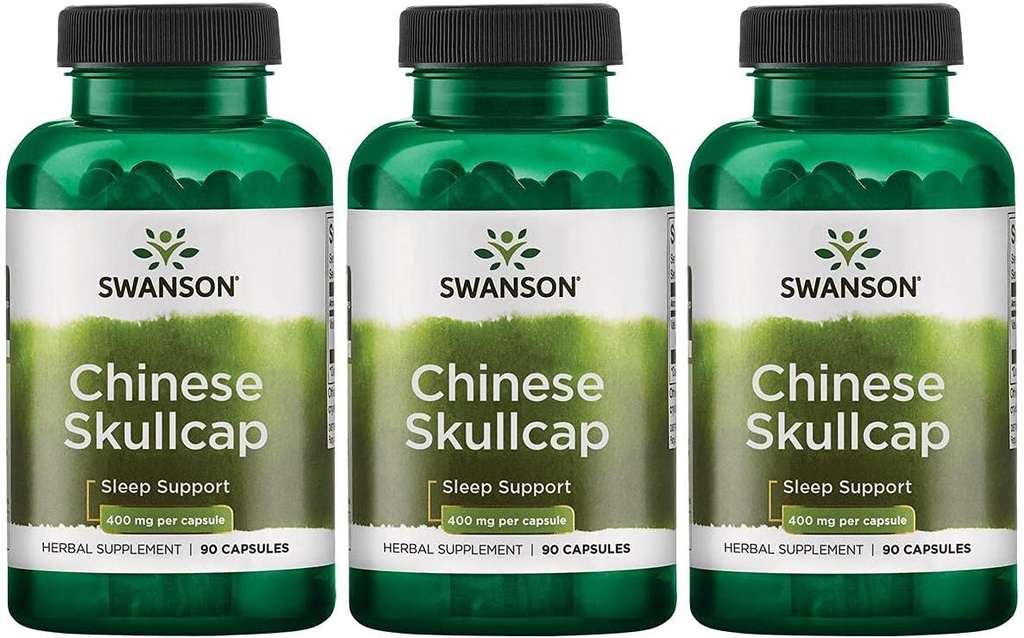 Swanson Çin Skullcap - Herbal Supplement Rahatlama '&' Sleep Support - Flavonoid Formula Soothe Nerves - (90 Capsules, 400 mg each) 3 Pack