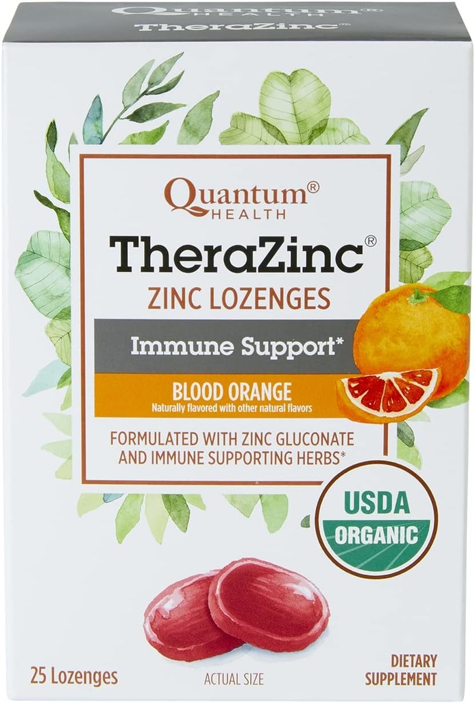 Kuantum Sağlığı TheraZinc Organik Çinko Lozenges Echinacea & Honey Immune Support for Yetişkinler & Kids 12+ Doğal olarak Flavored Blood Orange Fast Relief with No Aftertaste - 25 Count