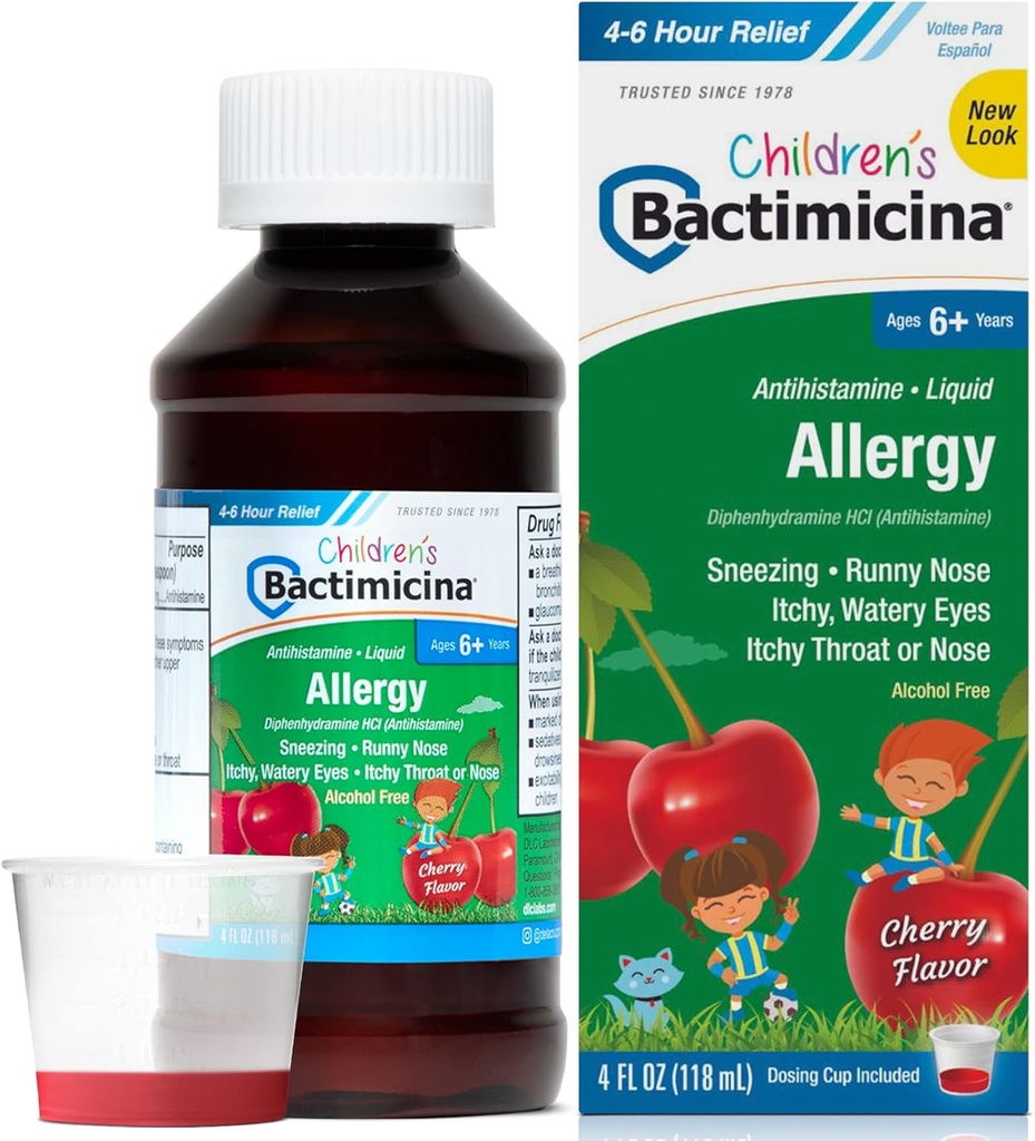Bactimicina Children's Liquid - Kids Tıp - 6 ve Over - Sweet Cherry Flavor - 4 Fl OZ