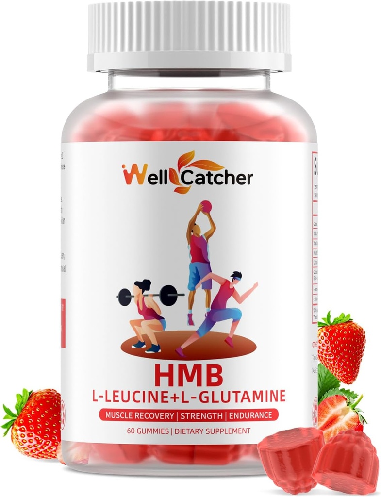 HMB ve Leucine Brasseri Gummies: L-Glutamine ile Erkekler için HMB Supplements Kas Büyüme Hızlı Çalışma Kurtarma, Sugar Free Vegan Non-GMO Strawberry Flavored 30 Day Supply