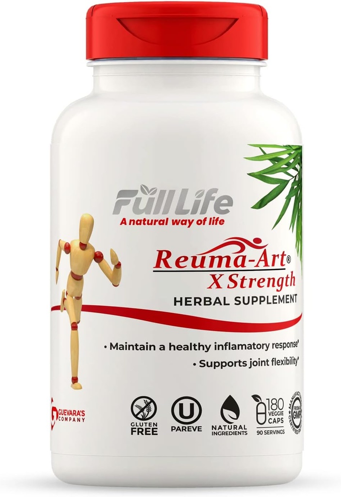 Full Life Reuma-Art X Strength - 400 mg Herbal Supplements - Ortak Flexability - 180 Veggie Capsules