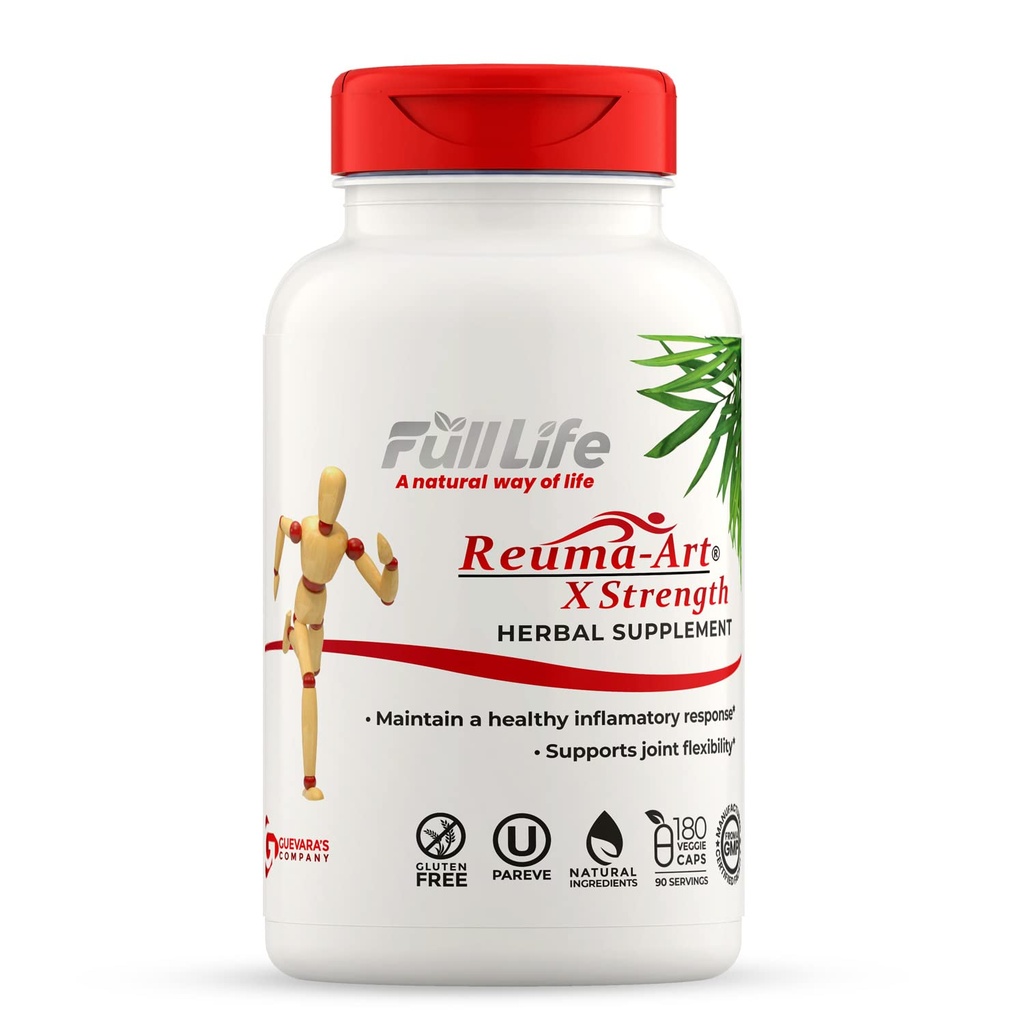 Full Life Reuma-Art X Strength - 400 mg Herbal Supplements - Ortak Flexability - 180 Veggie Capsules
