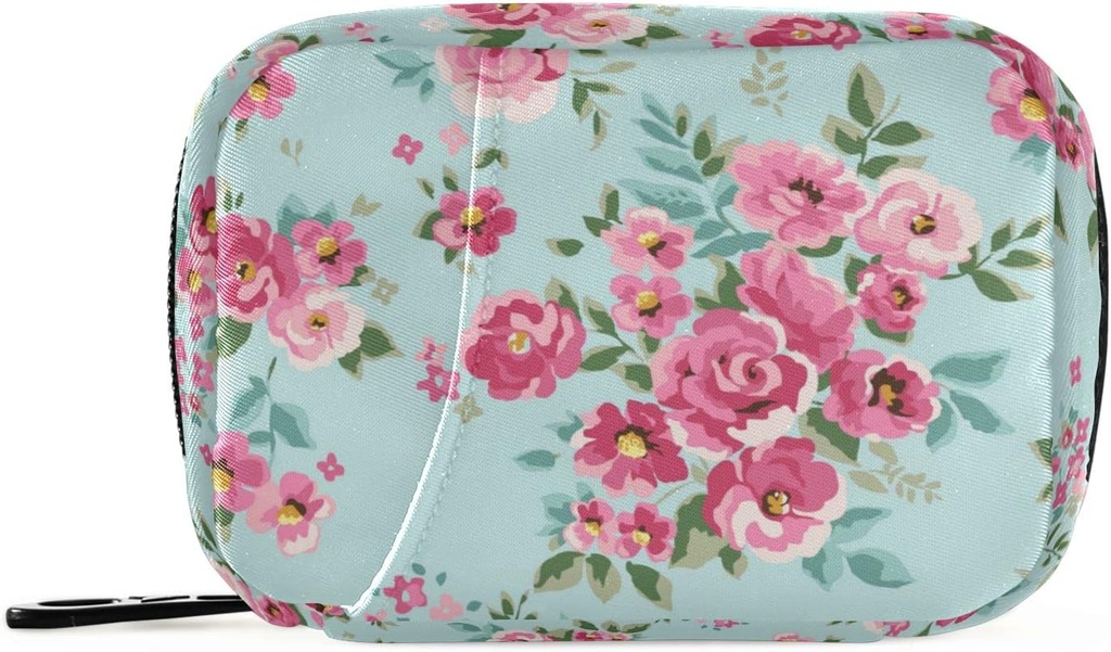 Naanle Watercolor Rose Flowers Χάπια Κουτί 7 ημερών Χάπια Υπόθεση Ταξιδιού Τσάντα διοργανωτής Χάπια με Zipper Floral Φορητή Εβδομαδιαία Θήκη Συμπαγές μέγεθος για τον κάτοχο συμπλήρωμα βιταμίνης, 4,6 x 3,14 x 1,88 Inch