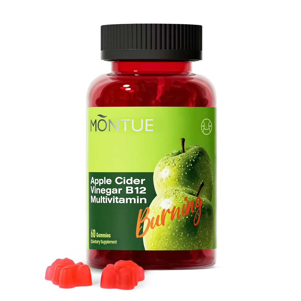 Apple Cider Vinegar Gummies B12 Multivitamin,ACV Supplement Gummy Vitamins,Vejetaryen Supplement for Women & Men,Non GMO, Support Normal Enerji Seviyeleri & Gut Health 60 Gummies (60)
