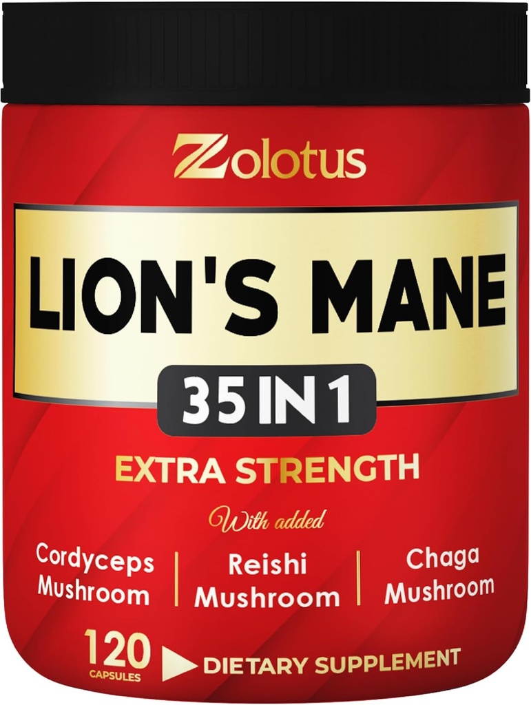 Zolotus 35 1 Lions Mane Mushroom Capsules Cordeyceps, Reishi, Elderberry, Ashwagandha, Panax Ginseng - 120
