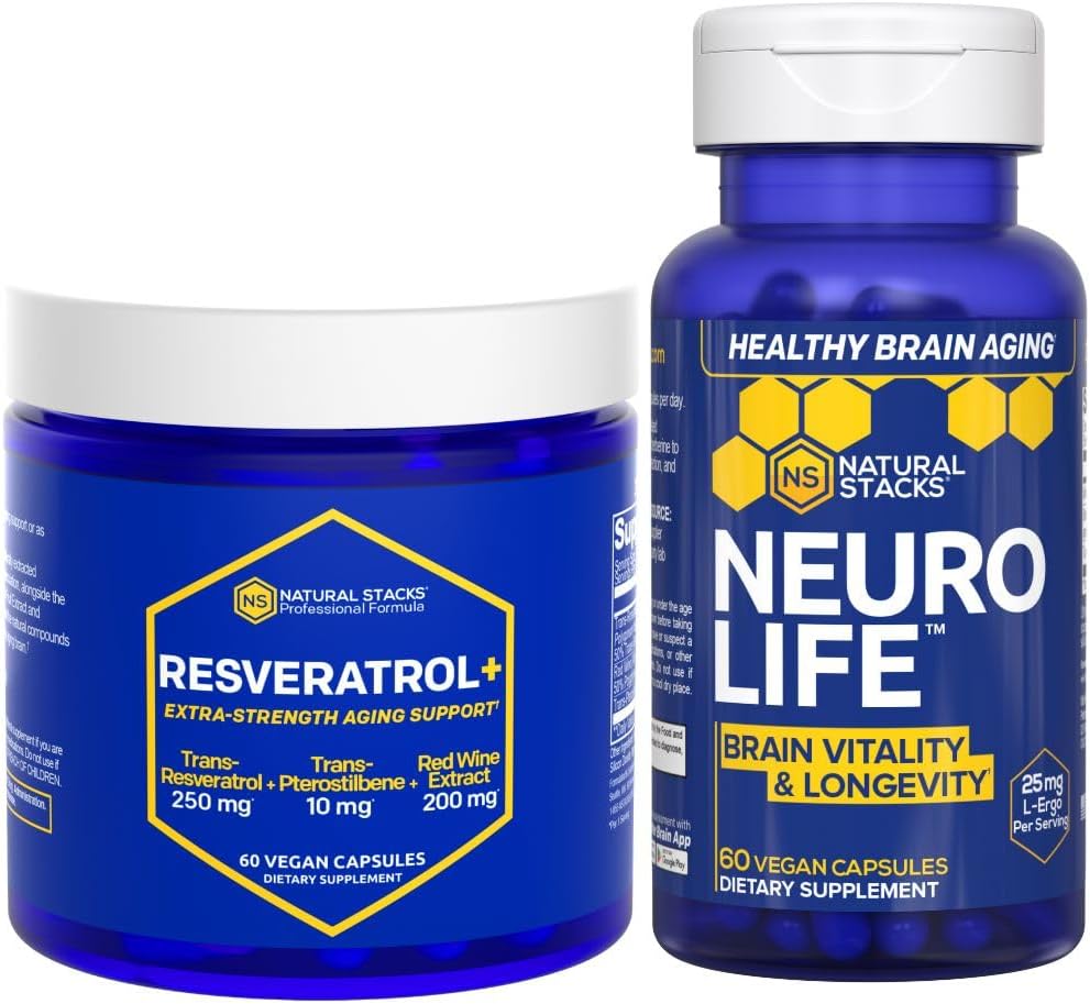 NATURAL STACKS NeuroLife & Resveratrol συμπλήρωμα Bundle - Υποστηρίζει μακροζωία & εγκεφαλική γήρανση * - 120 συνολικά κάψουλες