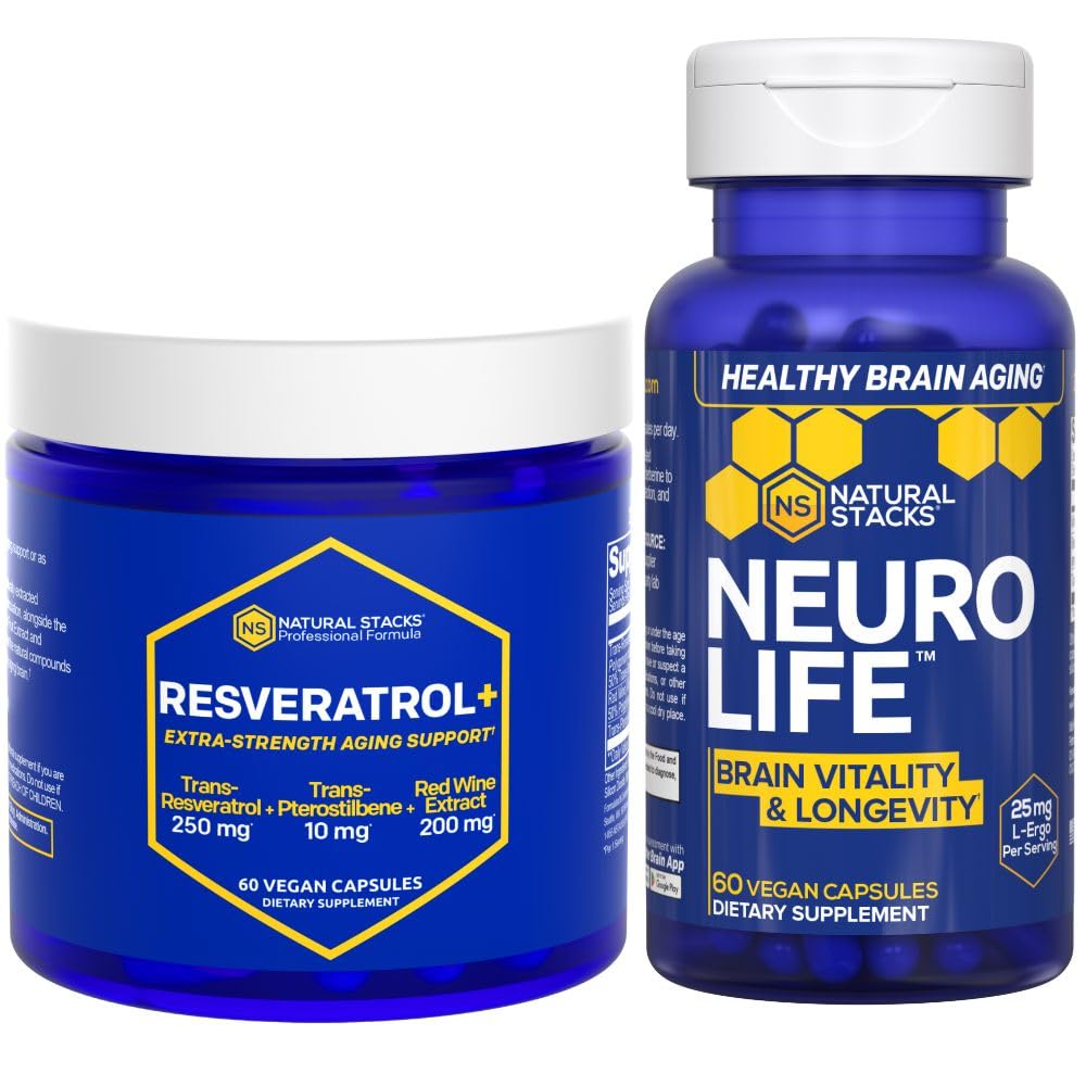 NATURAL STACKS NeuroLife & Resveratrol Supplement Sche - Supports Longevity & Brain Aging* - 120 Total Capsules