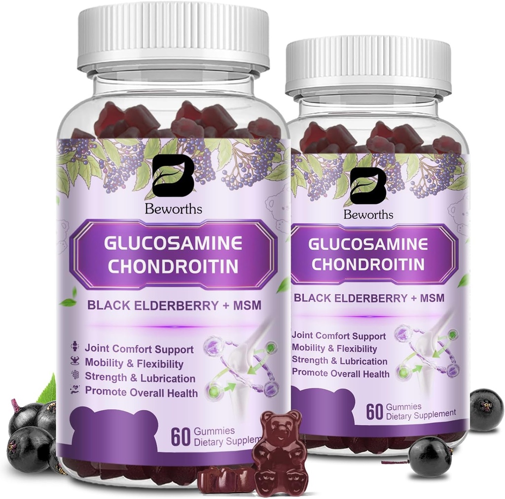 (2 Pack) Glucosamine Chondroitin Gummies, Ekstra Kuvvetli Ortak Destek Supplement with MSM & Elderberry for Mobility & Flexability, Antioksisite Support for Men & Women, 120 Gummies