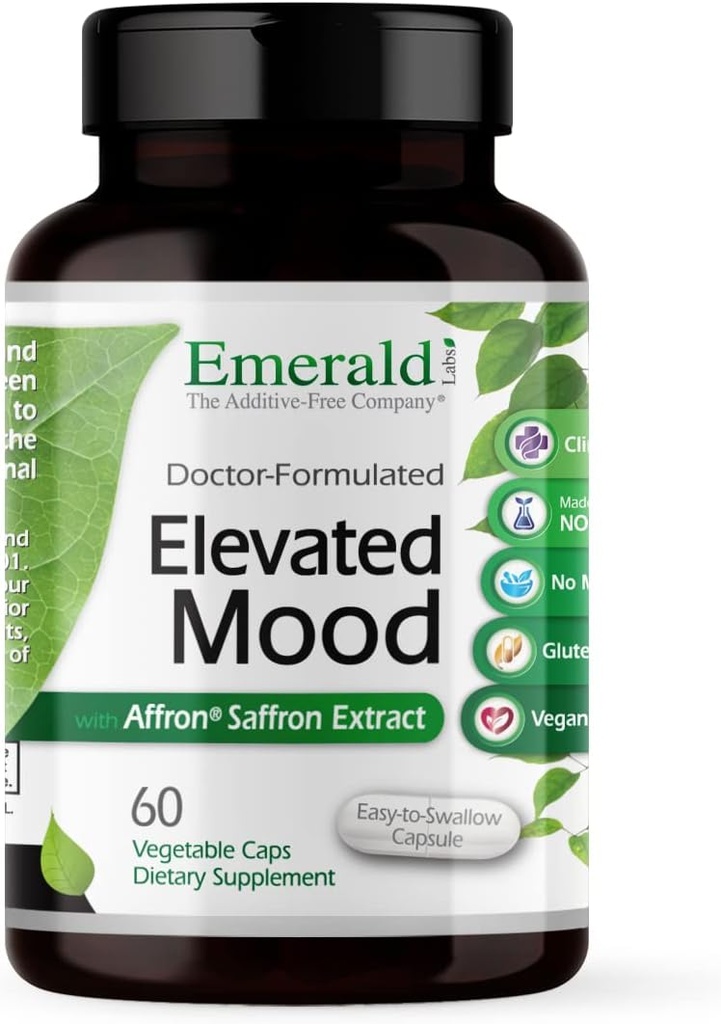 Emerald Labs Eleved Mood - συμπλήρωμα διαχείρισης στρες με εκχύλισμα Asensoril Ashwagandha & εκχύλισμα Affron Saffron - 60 κάψουλες λαχανικών (30-Day Supply)