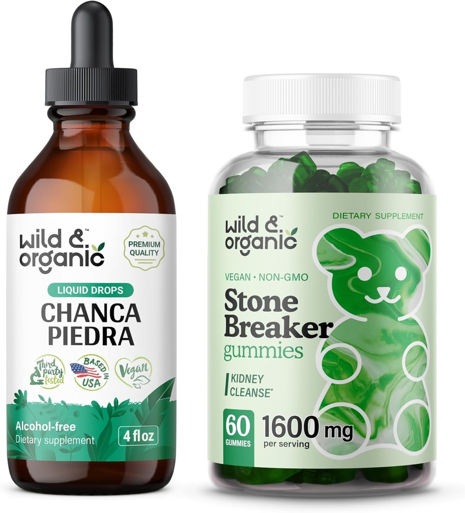 Άγρια & οργανικά Chanca Piedra Βάμμα 4 fl oz & Chanca Piedra Πέτρινα Gummys Breaker