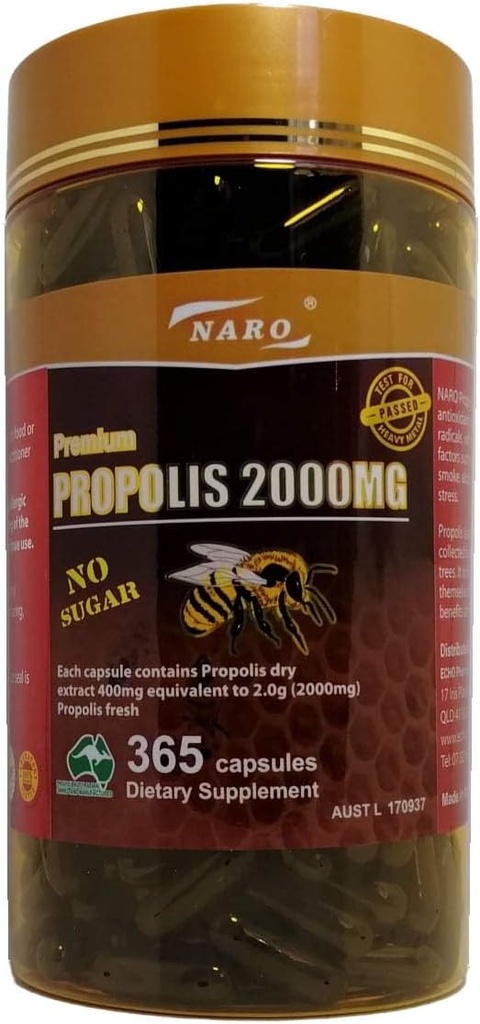 Naro Bee Propolis 2000 mg Premium Eucalyptus Dark 365 Capsules Avustralya Made